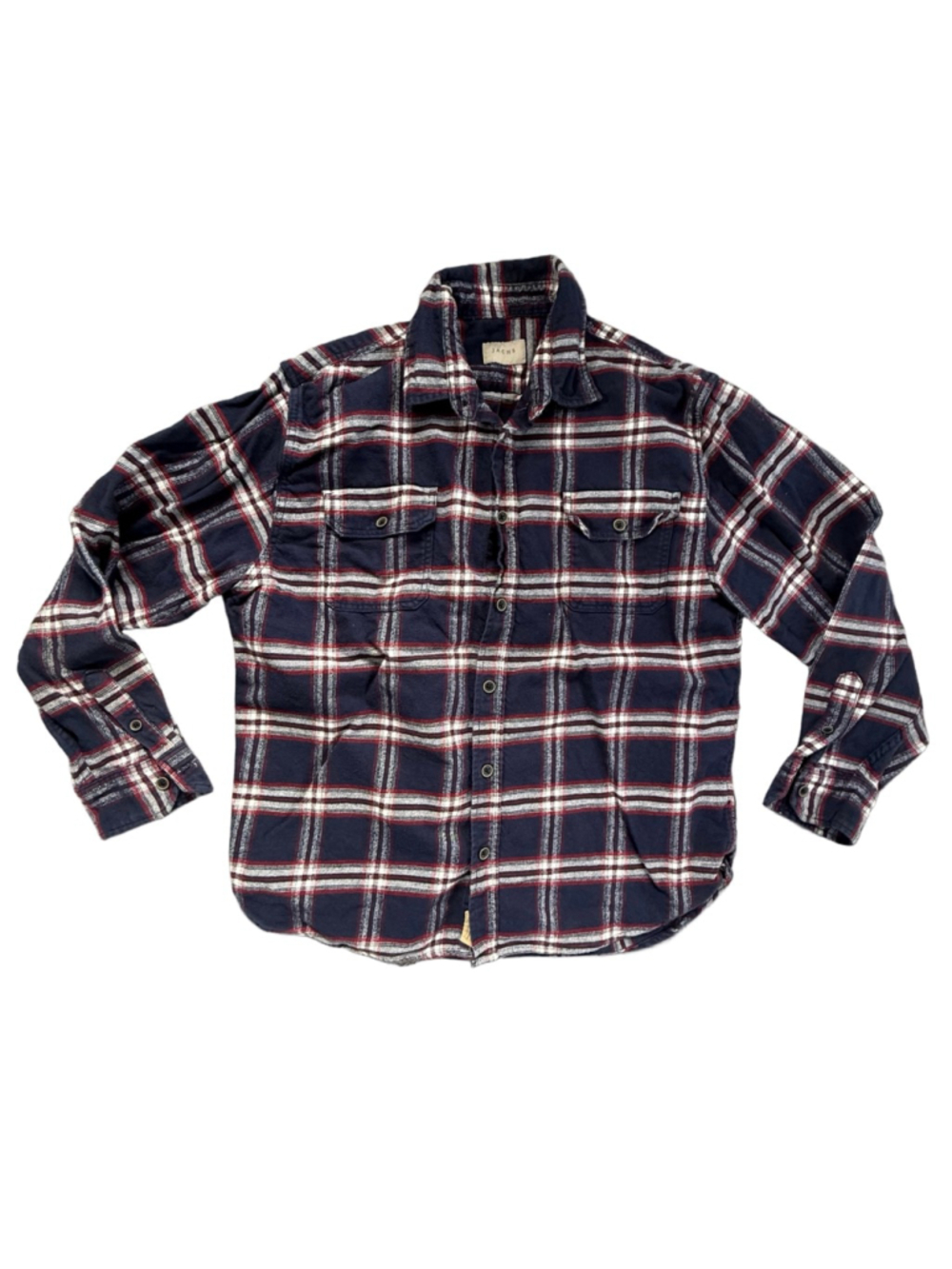 Jachs NY Men’s XL Brawny Flannel Shirt Navy Blue Red White Plaid Heavyweight